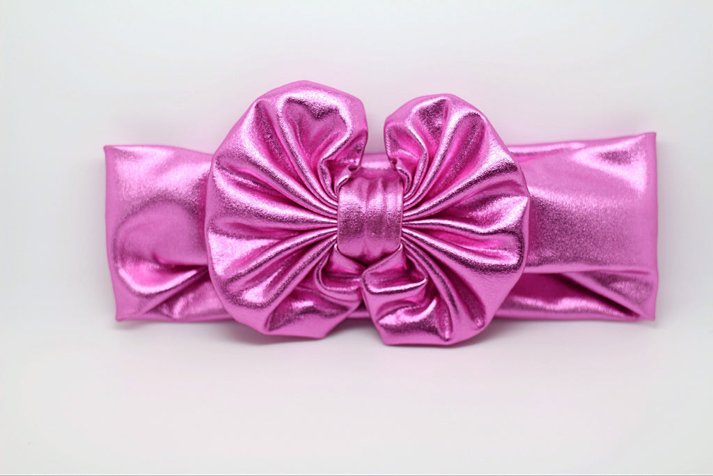 Madeline- Metallic Pink Messy Bow