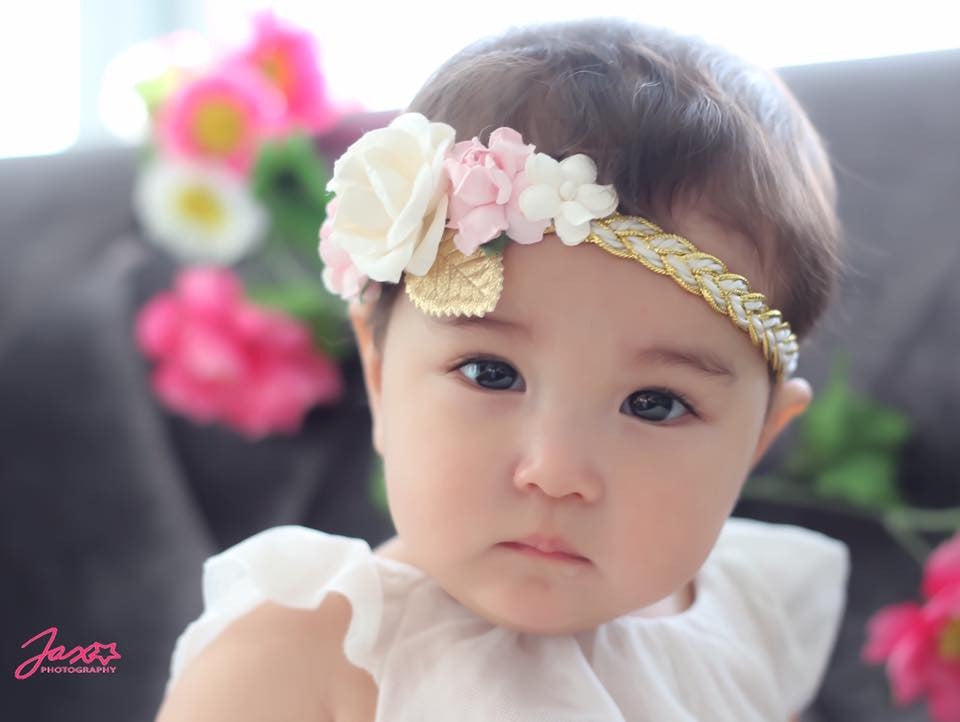 Valentina- Pink, Gold, and Cream Headband on Gold Braid