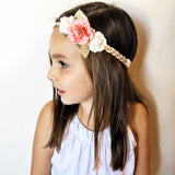 Mommy and Me- Coral and Cream Headband on gold braided band