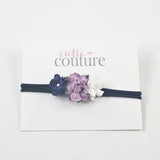 Grace- Navy, Purple and Lavender Flowers on White Nylon Headband