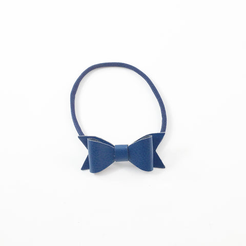 Leather Bow- Navy