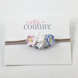 Grace- Pink, Cream and Blue flowers on a nude nylon headband