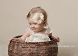 Lyla- Ivory Flower on gold braided headband