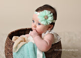 Lyla - Mint, Gold and White Chevron Headband
