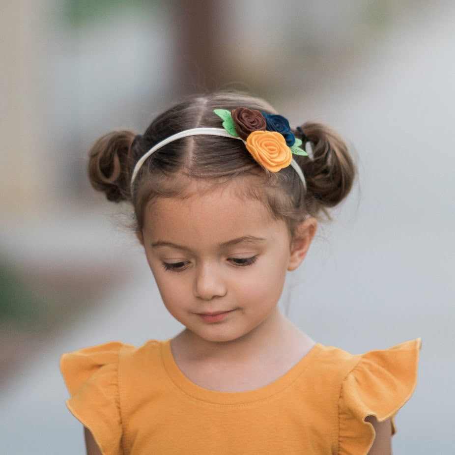 Donna- Gold, Navy, Brown Felt Headband