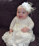 Lacey- Ivory Flower with Or without feather on a Pearl and Beaded Headband