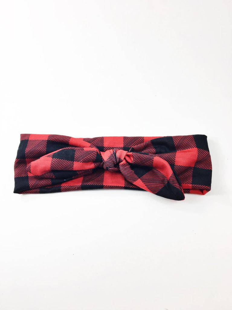 Karen- Red and black plaid knotted headband