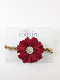 Luciana- deep red sparkle flower on gold sequin headband