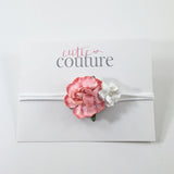 Juliette- Coral and white flowers on nylon Headband