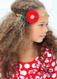 Gabriella- Red and Green on gold sequin headband