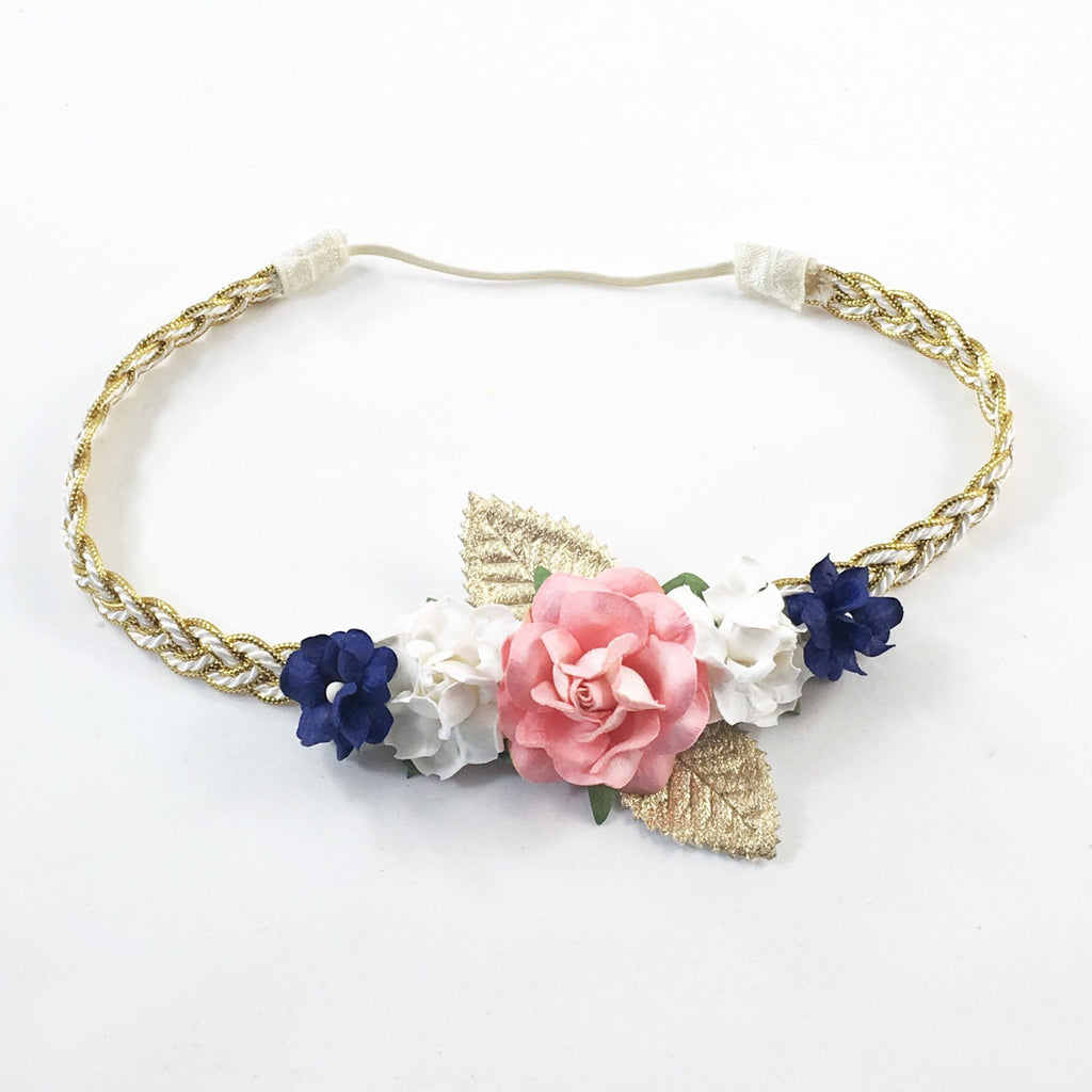 Valentina- Coral, Cream and Navy Headband