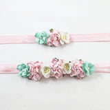 Mommy and Me- Pink, Cream, and Mint flowers on Pink Headband