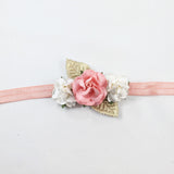 Mommy and Me- Coral and Cream Headband With Gold Leaves