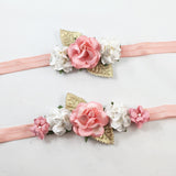 Mommy and Me- Coral and Cream Headband With Gold Leaves