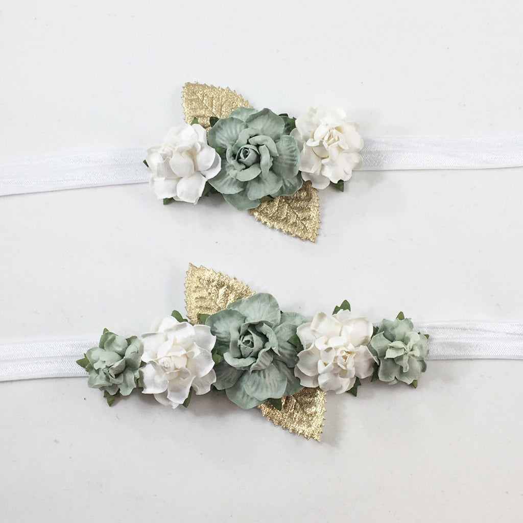 Mommy and Me- Sage and Cream Flower Headband