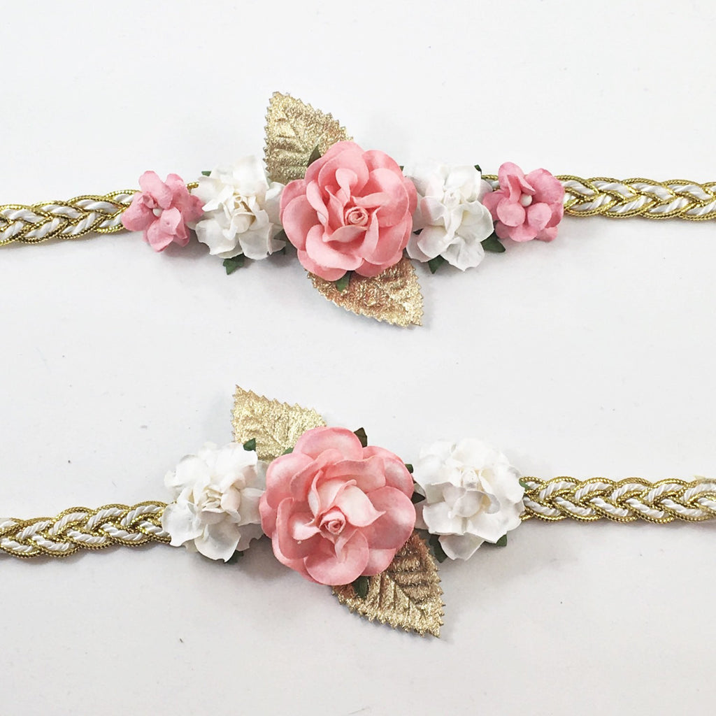 Mommy and Me- Coral and Cream Headband on gold braided band