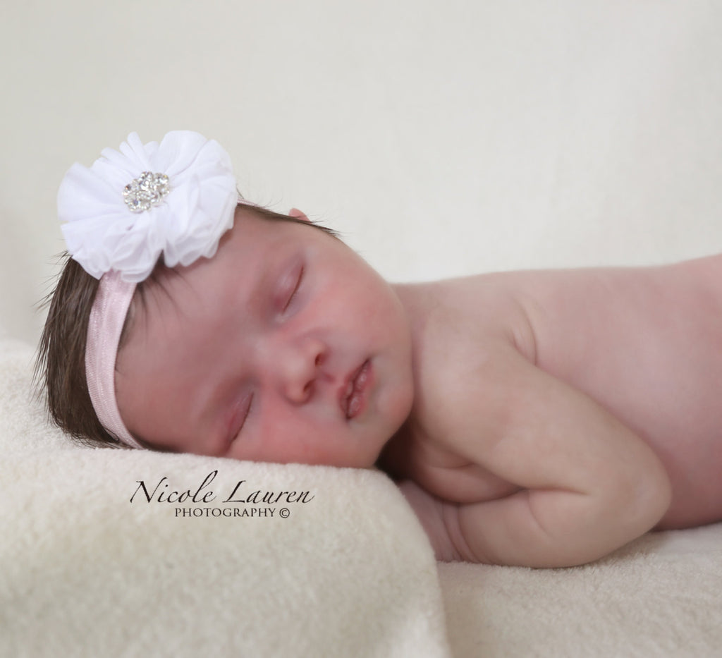 Blakey- White Headband on Pink Elastic