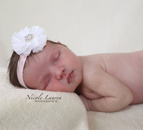 Blakey- White Headband on Pink Elastic