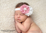 Trisha- White and Dusty Rose Headband