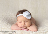 Sabrina- White Shabby Flower with silver bow