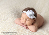 Sabrina- White Shabby Flower with silver bow
