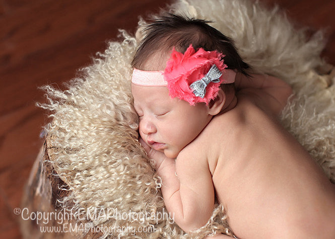 Sabrina- Coral Flower with Silver Bow