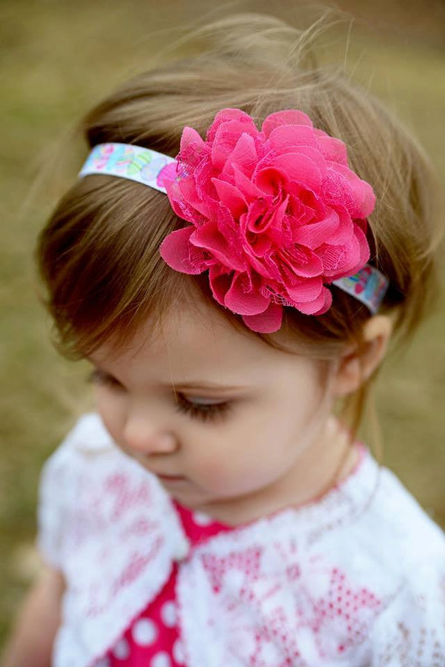 Lacey- Hot Pink Flower on Easter Egg Elastic