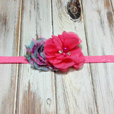 Camilla- Pink Floral and Hot Pink Headband