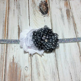 Camilla- White and Gray Polka Dot Headband