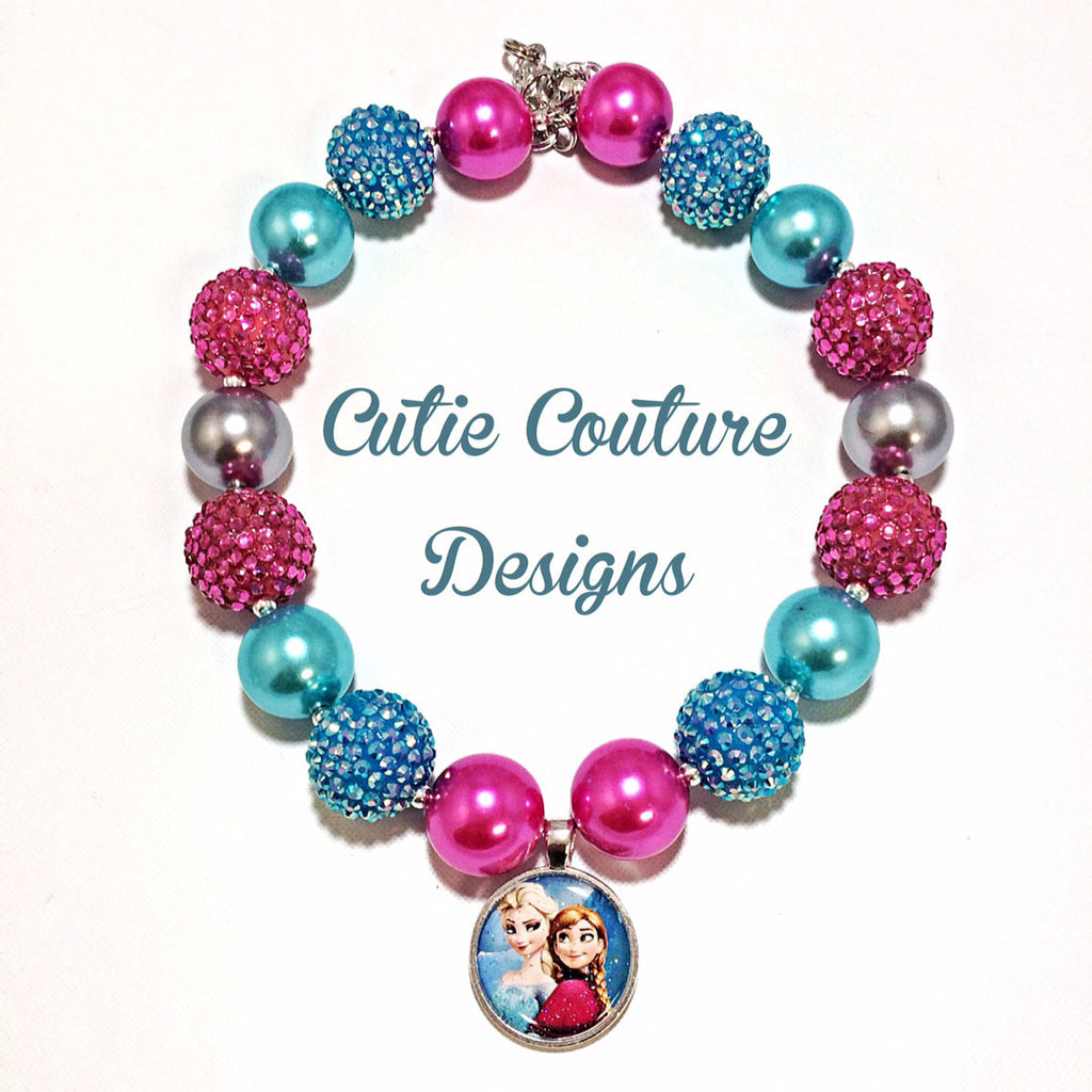 Frozen Bubblegum Necklace- Pink Anna and Elsa