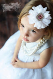 Penelope- White Flower with Pink Stone