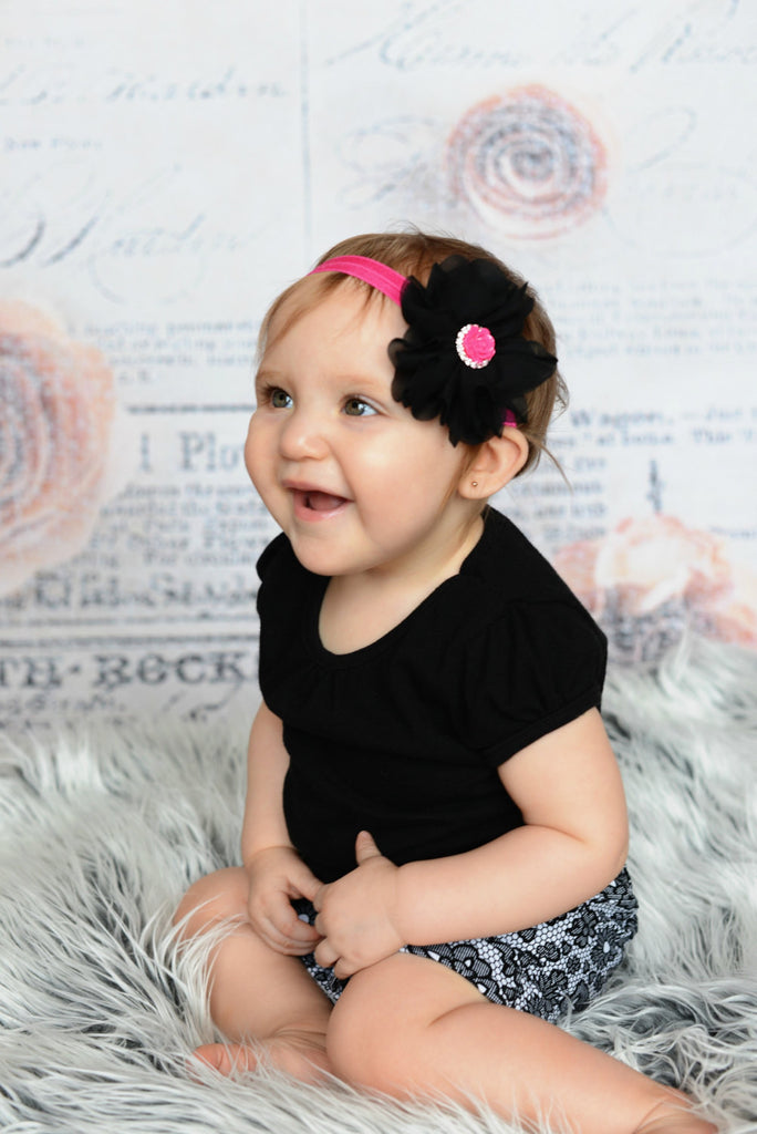 Lyla- Black flower with hot pink rose