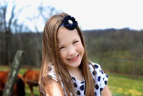Blakey- Navy Headband with Pearl