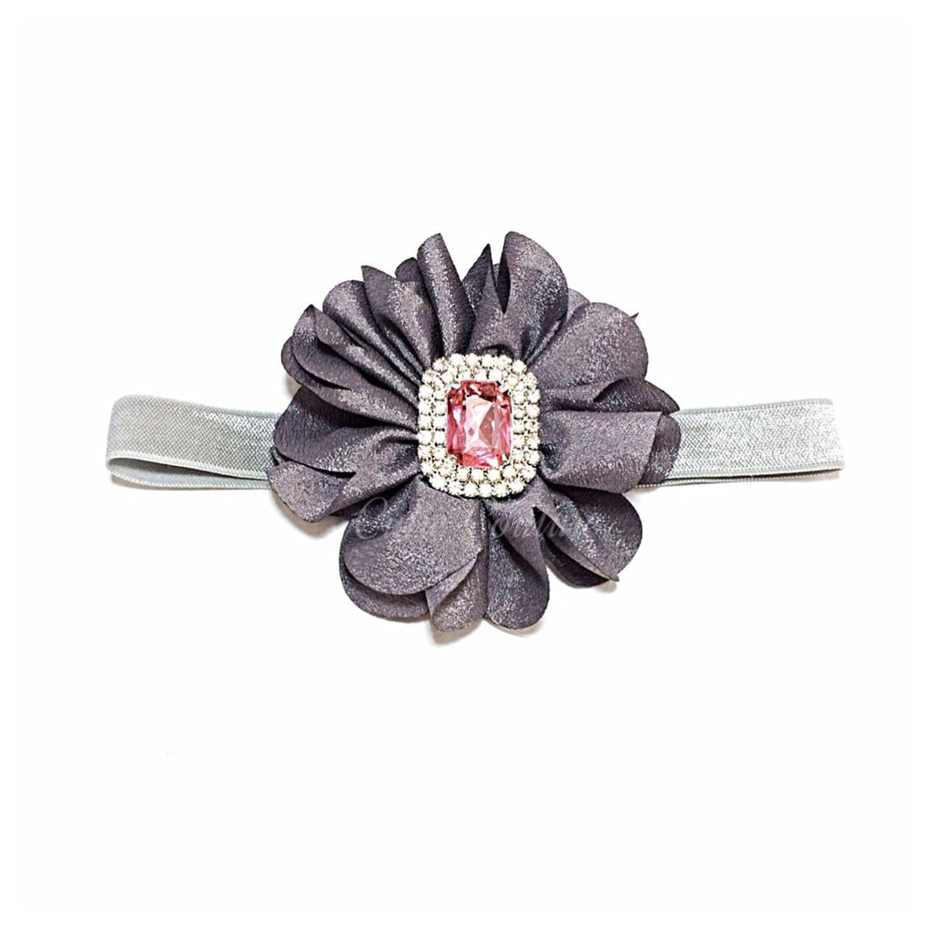 Penelope- Gray Headband with Pink Rhinestone