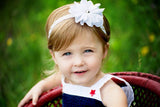 Penelope- White Headband on Gold Printed Elastic
