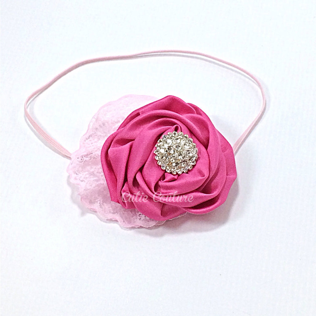 Ryleigh- Pink lace and hot pink Headband