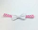 Charlie- White Bow on Pink Gingham Elastic