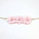 Carmella- Pink flowers on Pearl and Beaded Headband