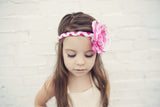 Samantha- Pink, Hot Pink and White Flower on braided headband