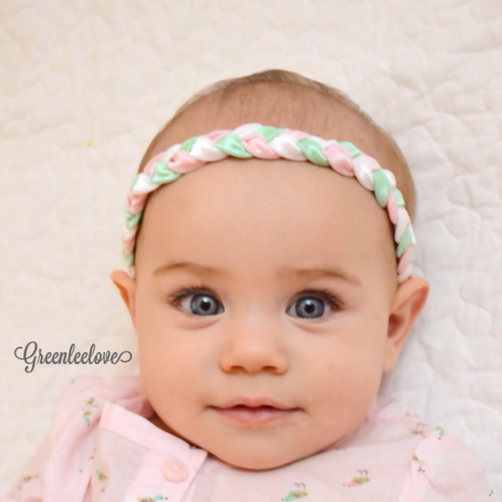 Brandi- Pink, Mint, and White braided headband