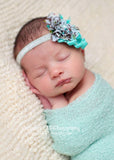 Camilla- Teal and Teal Floral Headband