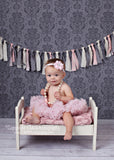 Luciana- Pink Flower on a pink, grey, and white braided headband