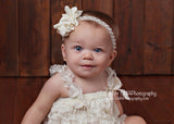 Penelope- Ivory Flower with cross on Pearl and Beaded Headband