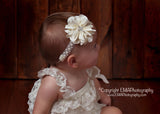 Penelope- Ivory Flower with cross on Pearl and Beaded Headband