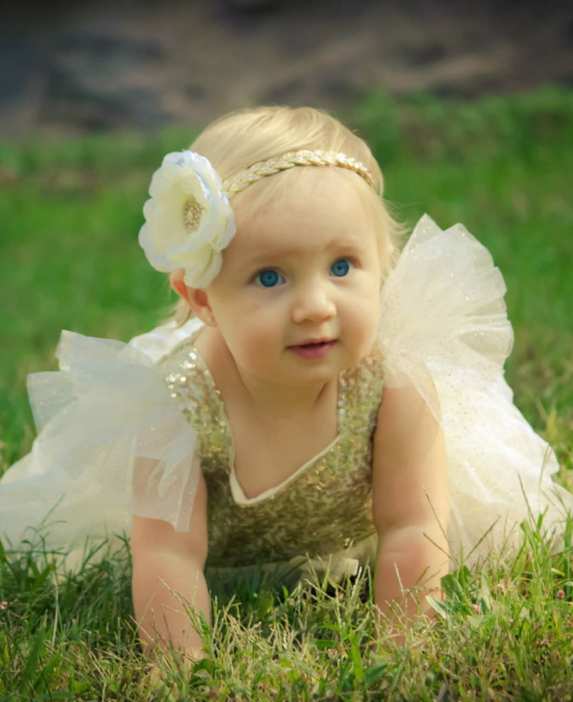 Samantha- Cream Flower on a gold braided headband