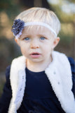 Camilla- White and Gray Polka Dot Headband