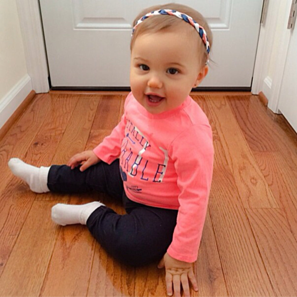 Brandi- Navy, Coral, and White Braided Headband