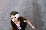 Trisha- Pink and Ivory on a pink, ivory and tan braided headband