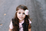 Trisha- Pink and Ivory on a pink, ivory and tan braided headband