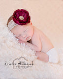 Samantha- Cranberry Flower on a lace headband
